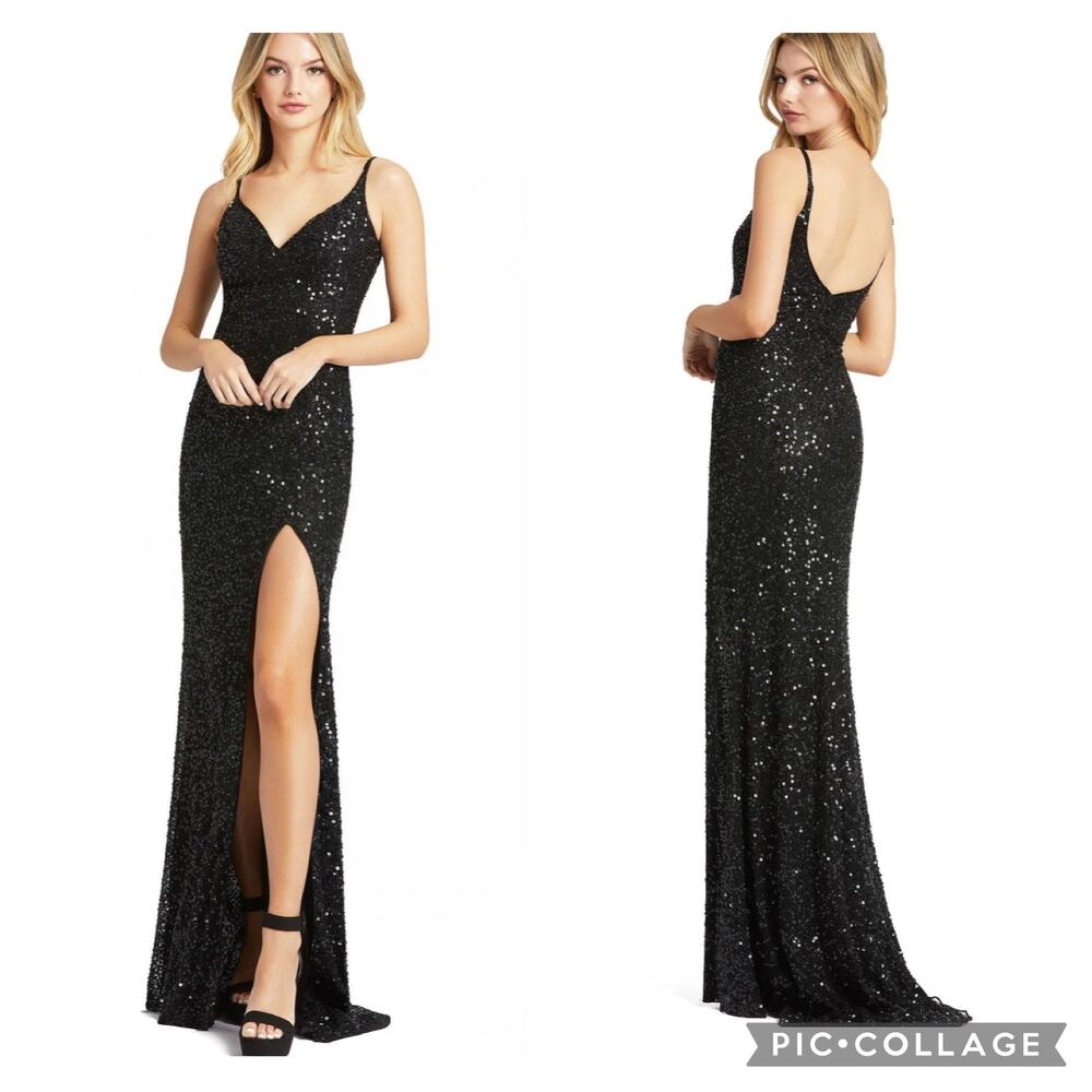 NWT Mac Duggal Black Flash Formal Gown Dress Embellished Beaded sz 16 Black Tie